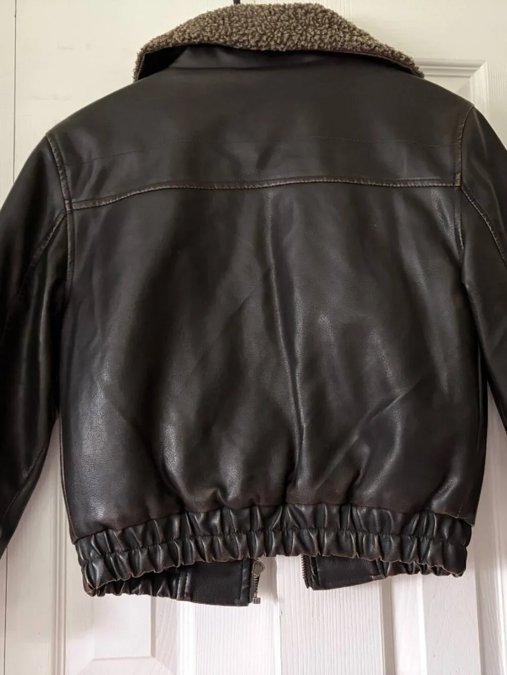 Kids Faux Leather Bomber Jacket with Shearling Collar / Pilot jacket size 10-12